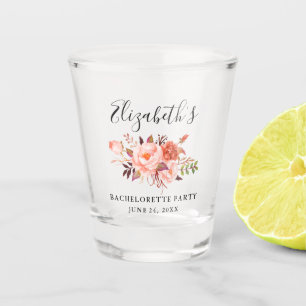 Coral Watercolor Floral Bachelorette Party Shot Glass