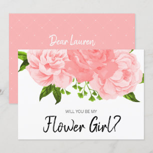 Coral Watercolor Floral Be My Flower Girl Card