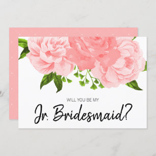 Coral Watercolor Floral Be My Jr. Bridesmaid Card
