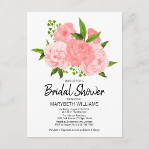 Coral Watercolor Floral Bridal Shower Invitation Postcard