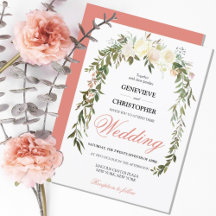 Coral Watercolor Floral Elegant Wedding Invitation