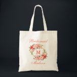 Coral Watercolor Floral Monogram Bridesmaid Tote Bag<br><div class="desc">Watercolor Coral Floral Monogram Bridesmaid Tote Bag</div>