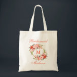 Coral Watercolor Floral Monogram Bridesmaid Tote Bag<br><div class="desc">Watercolor Coral Floral Monogram Bridesmaid Tote Bag</div>