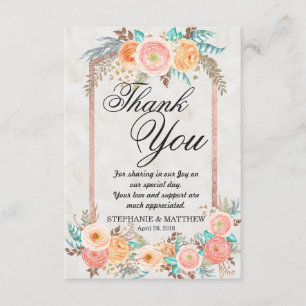 Coral Watercolor Flowers and Gold Thank You Cards
