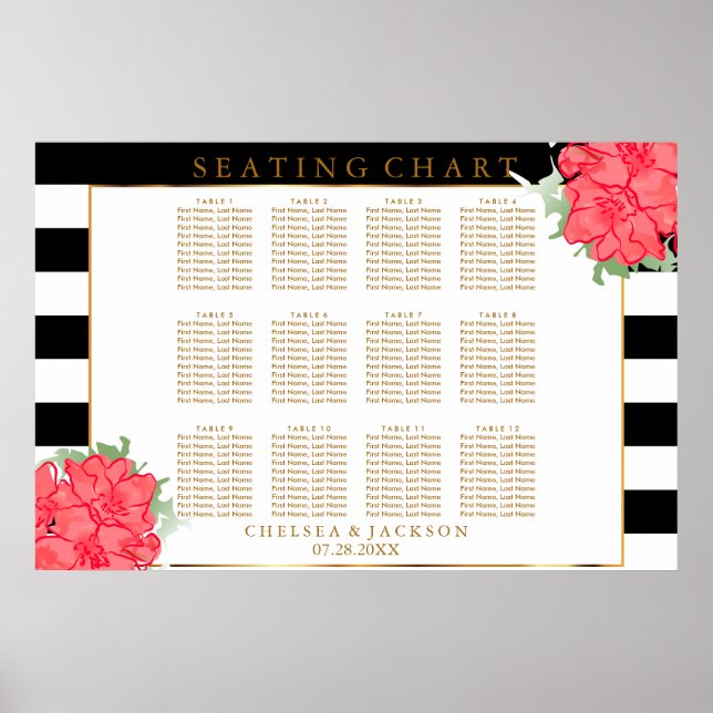 Coral Watercolor Flowers - Seating Chart (Front)