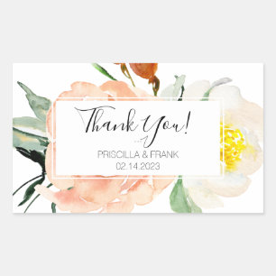 Coral Watercolor Flowers Wedding Thank You Rectangular Sticker