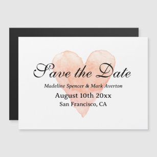 Coral watercolor heart magnetic save the date card