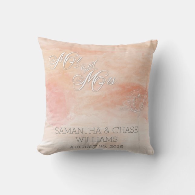 CORAL WATERCOLOR MODERN WEDDING CUSHION (Front)