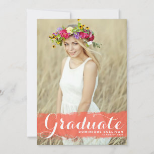 Coral Watercolor Overlay Photo Graduation Invitation