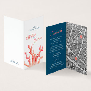 Coral watercolor wedding map details blue coral