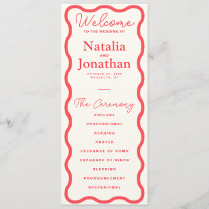 Coral Wavy Retro Wedding Program