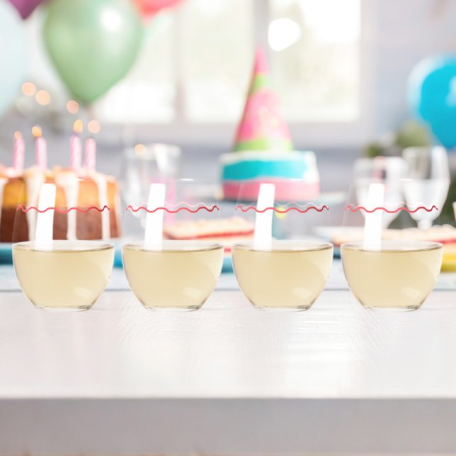 Coral Wavy Retro Wedding Stemless Wine Glass (Insitu (Birthday))