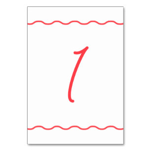 Coral Wavy Retro Wedding  Table Number