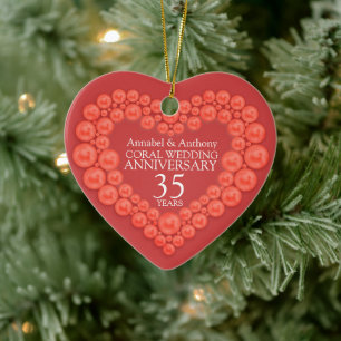 Coral Wedding Anniversary 35th heart ornament