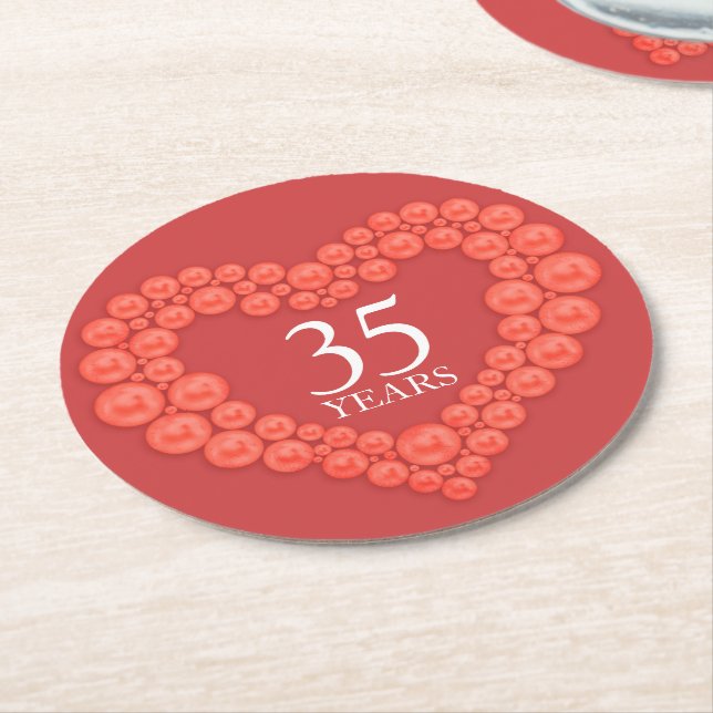 Coral wedding anniversary heart photo coasters (Angled)