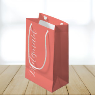 Coral Wedding Bridesmaid Stylised Script Small Gift Bag
