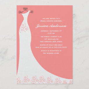 Coral Wedding Gown Bridal Shower Invitation