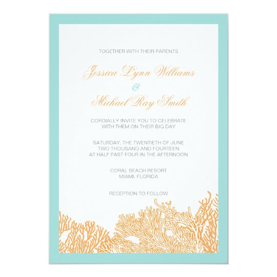 Coral Wedding Invitation For Seaside Wedding
