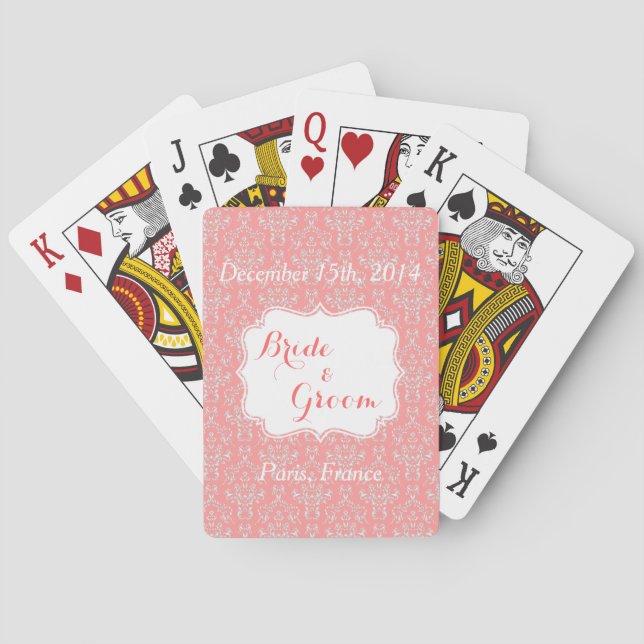 Coral Wedding Party Favour Playing Cards (Back)