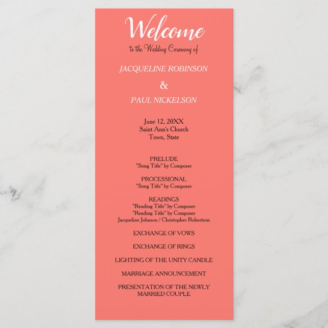 Coral Wedding Program (Front)