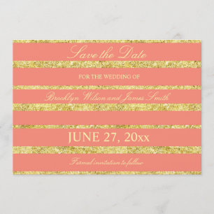 Coral Wedding Save The Date Cards With Gold Foil