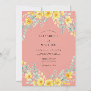 Coral Whimsical Floral Wedding Invitation