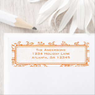 Coral Whimsical Love Bird Swirls Return Address Return Address Label