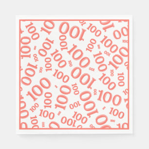 Coral/White 100 Random Number Pattern Napkin