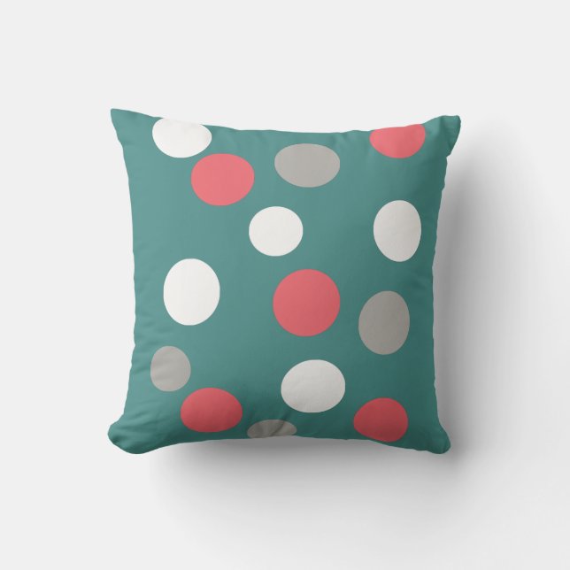 Coral White and Grey Circles Balls Throw Pillow (Front)