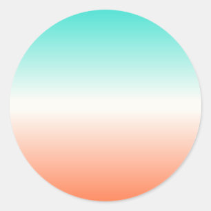 Coral White and Turquoise Tricolor Ombre Classic Round Sticker