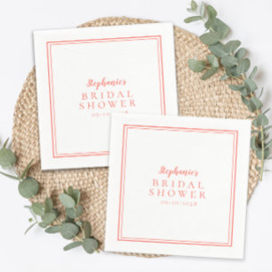 Coral White Bridal Shower Wedding Simple Modern Napkin
