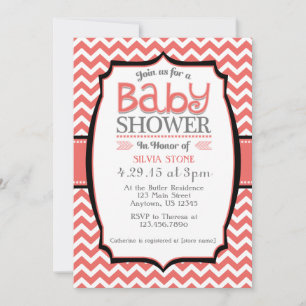 Coral White Chevron Baby Shower Invitation