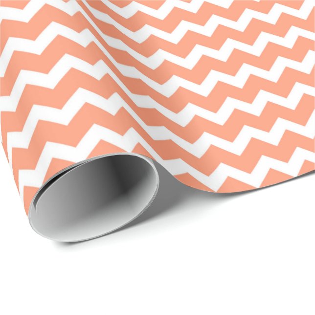Coral White Chevron Pattern Wrapping Paper (Roll Corner)