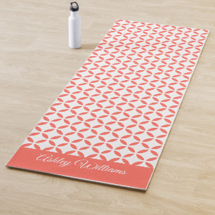 Coral White Circle Geometric Pattern Name Yoga Mat