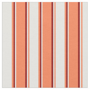 Coral, White & Dark Red Coloured Stripes Fabric