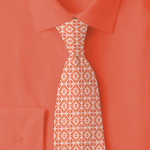 Coral & White Diamond Pattern Tie