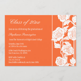Coral white floral graduation party announcement