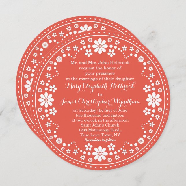 Coral White Floral Wreath Wedding Custom Invitation (Front/Back)
