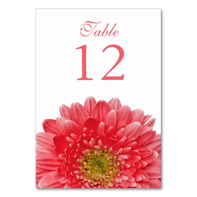 Coral White Gerbera Daisy Wedding Table Number (Front)