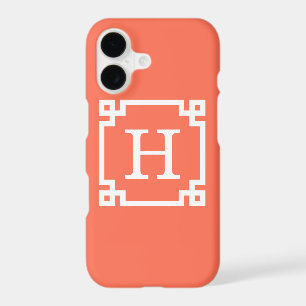 Coral White Greek Key Frame #2 Initial Monogram