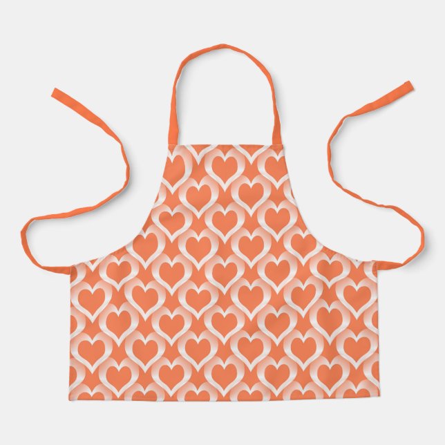 Coral White Hearts Pattern Apron (Front)
