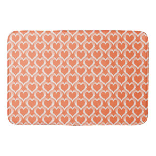 Coral White Hearts Pattern Bath Mat