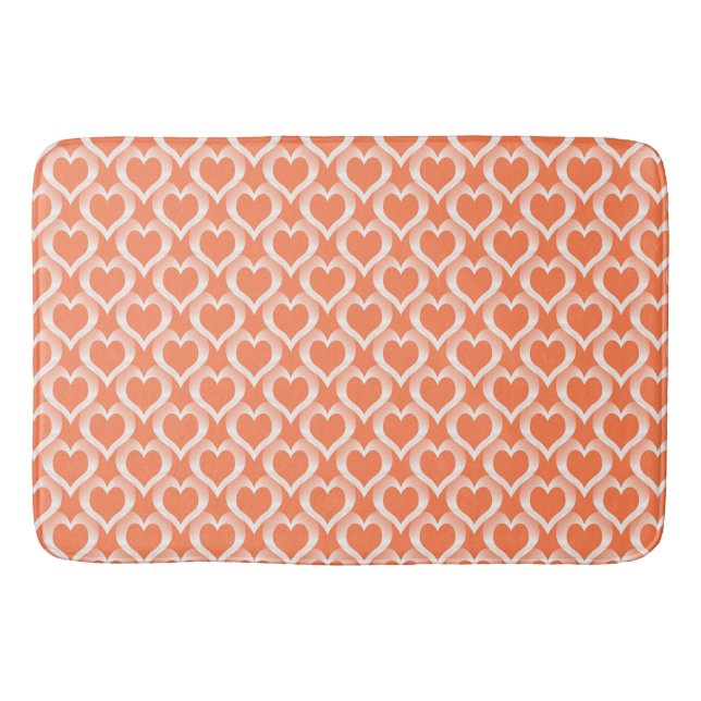 Coral White Hearts Pattern Bath Mat (Front)