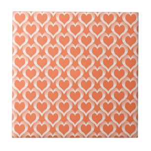 Coral White Hearts Pattern Ceramic Tile