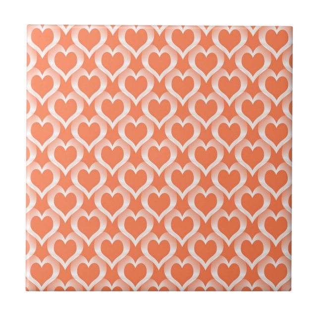 Coral White Hearts Pattern Ceramic Tile (Front)