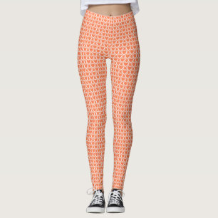 Coral White Hearts Pattern Leggings