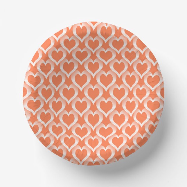 Coral White Hearts Pattern Paper Plate (Front)
