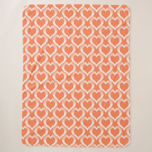 Coral White Hearts Pattern Sherpa Blanket