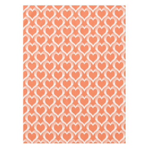 Coral White Hearts Pattern Tablecloth