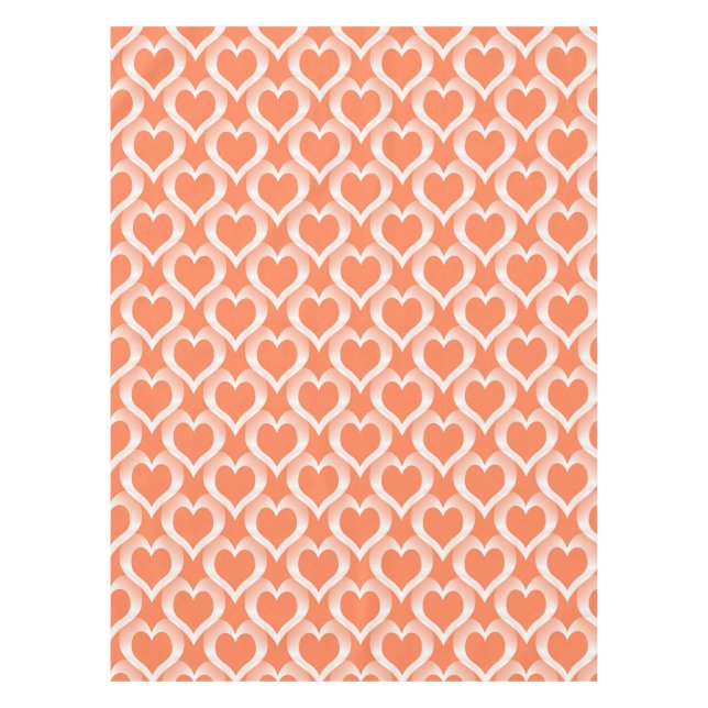 Coral White Hearts Pattern Tablecloth (Front)